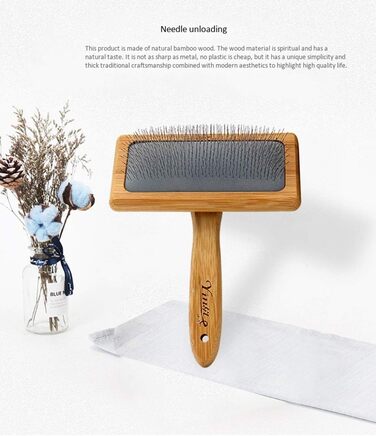 Щітка для грумінгу домашніх тварин з дерев'яною ручкою та металевими шпильками. Інструмент для видалення шерсті та розпушування. Підходить для собак та котів.