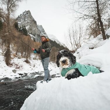 Куртка Ruffwear Quinzee для великих собак, ізольована куртка для собак на всі погодні умови, водонепроникна куртка для собак, легка жилетка для собак та сумка-переноска, розмір L, Obsidianschwarz (River Rock Green, X-Small)