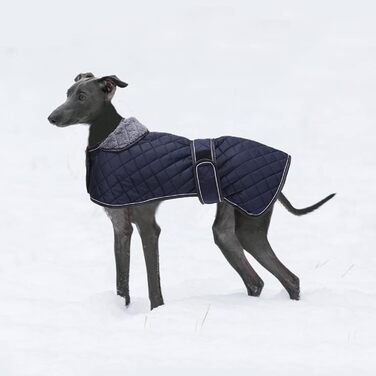 Водонепроникний зимовий одяг для породистих собак (Вінтерхаунд, Віпет, Лурчер), тепла куртка з флісовою підкладкою, для великих та середніх порід, темно-синій, розмір S (обхват спини 51-53 см)