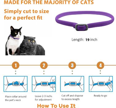 Захисний нашийник від бліх та кліщів для котів Pets4Luv | 8 місяців захисту | Водостійкий, регульований (до 48 см) | 3 шт.