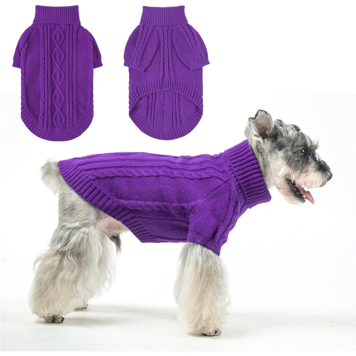 Пуловер для собак BEAUTYZOO - Теплий різдвяний пуловер з високим коміром для маленьких собак, цуценят, Чихуахуа, Йоркширського тер'єра - Колір: фіолетовий, Розмір: SM (Спина: 36 см, Груди: 46 см, Шия: 28 см)