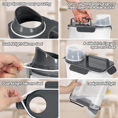 LEAWALK контейнер для зберігання корму для собак, пластик, 4,5–6,4 кг, BPA-free, з герметичними кришками, мірний стакан та ручка