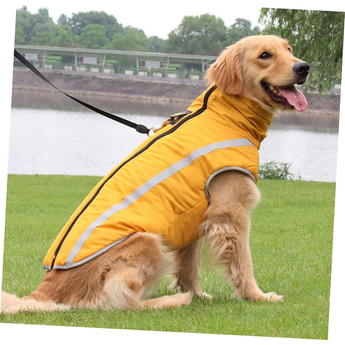 Водонепроникний дощовик для собак MERRYHAPY з флісовою підкладкою та світловідбиваючими смугами, жовтий, 50x60 см