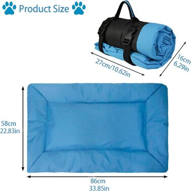 Переносна лежанка для собак та котів, 86x58 см, блакитна. Зручна та тепла, для дому та на вулицю. Легка, складана, миється.