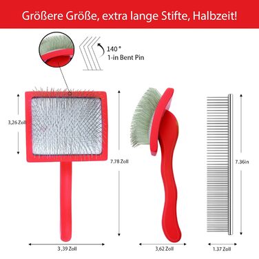 Щітка для вичісування собак та котів з довгим хутром (червона) - видаляє відмерле та підшерсток, з гребінцем