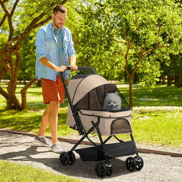 Дитячий візок для собак (buggy), складаний, 1 кошик, 2 гальма, з ременем безпеки, світло-коричневий