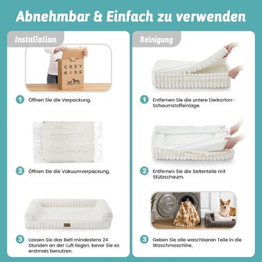 Ортопедичне ліжко для собак з штучного хутра, 90x68x15 см, знімний чохол, водонепроникне, антиковзаюче, кремове