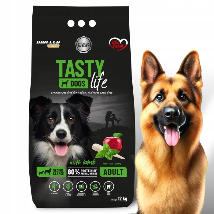 Сухий корм для собак BioFeed Tasty Dogs Life з ягнятиною для середніх та великих порід, 12 кг