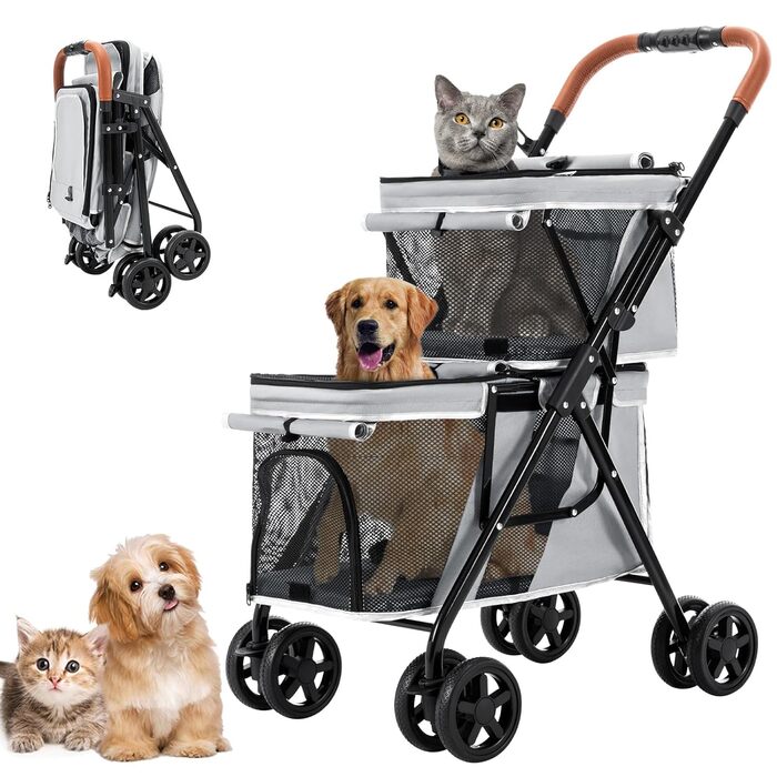 Візок для собак Joyfultails, складний, для маленьких собак та котів до 20 кг (сірий)