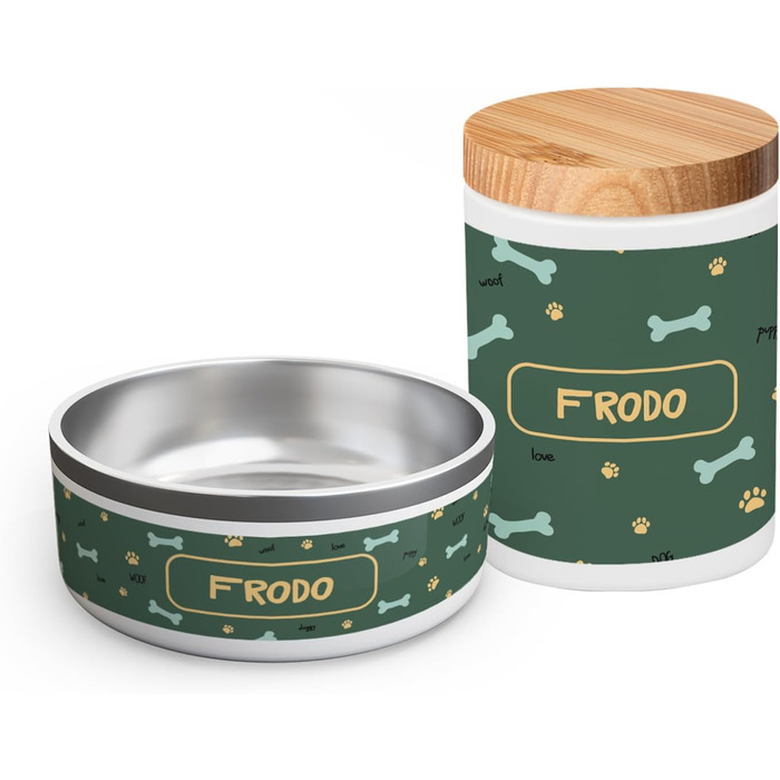 PICANOVA Скринька для ласощів з іменем - подарунок для собак - зберігання сухого корму - керамічна скринька для власників собак та котів - дизайн (Set Woof Love)