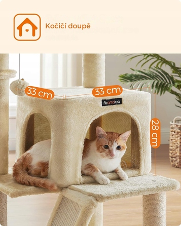 Низька скребничка для котів Feandrea, бежева, 96 см, сизаль, 2 рівні
