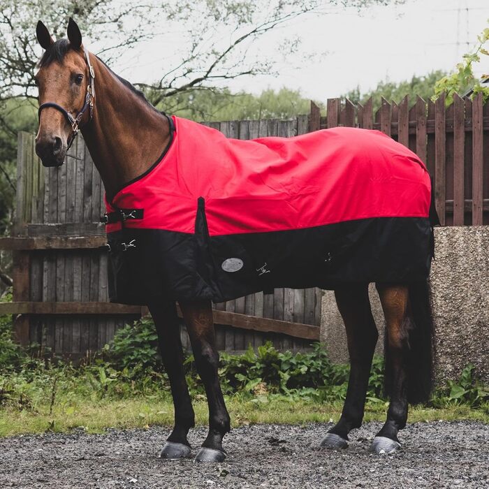 Кінська попона eQuitack 1200 ден, водонепроникна, з флісовою підкладкою, 125 см, червона/чорна
