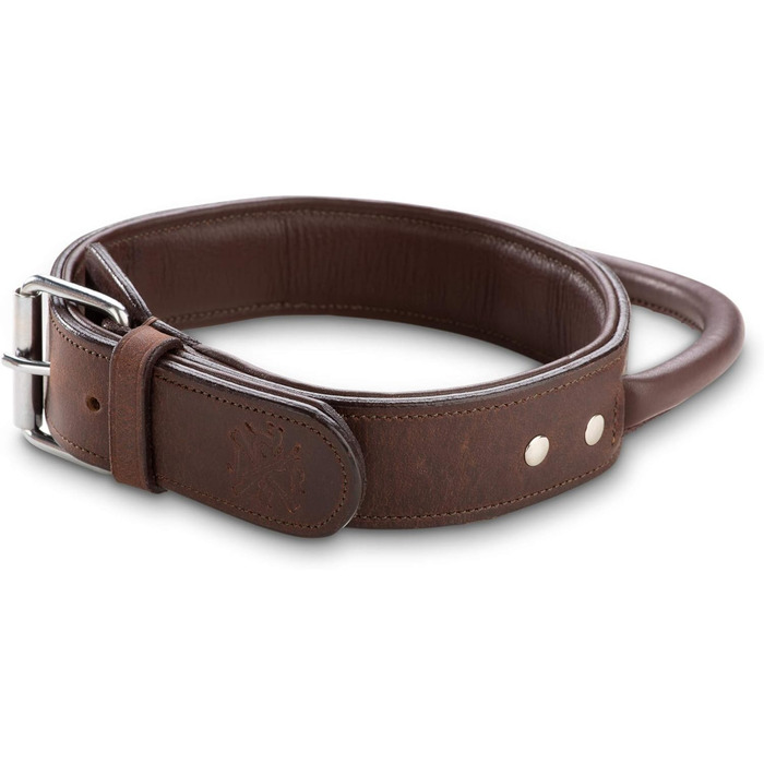 Преміум шкіряний нашийник для собак Джек Рассел з ручкою - міцний нашийник з натуральної шкіри буйвола Jack (L) (48.0-60.0см)