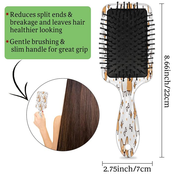 Щітка для волосся з акварельним малюнком собаки, нейлонова щетина, підходить для густого, кучерявого, тонкого, довгого, короткого, мокрого або сухого волосся, для блиску та здоров'я волосся