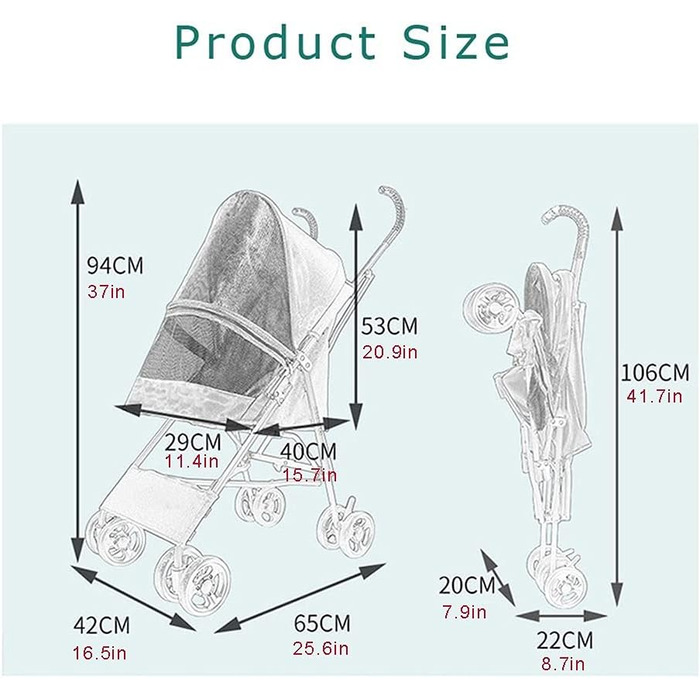 Легкий візок для собак та котів до 10 кг, чорний: дихаючий, без встановлення, з парасолькою