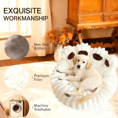 М'яке ліжко для домашніх тварин: ліжко для собак та котів у формі лап ведмедя, діаметр 60 см, бежеве