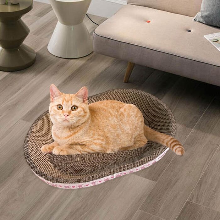 Котячий когтеточка з картону овальної форми, ігровий центр для котів, стильний лежак, 57x39x9.5 см