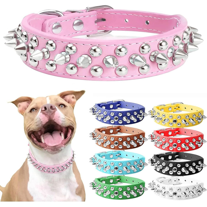 DOGGYZSTYLE нашийник для собак і котів зі шкіри з шипами, рожевий, S, для цуценят, дрібних і середніх тварин