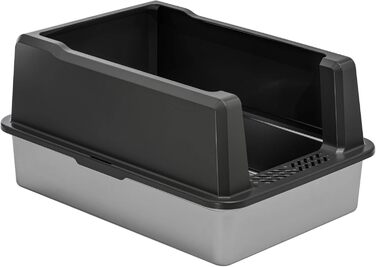 Котів туалет XXL з нержавіючою сталлю та бортиком 71 x 50,5 x 35 см Сірий-Сріблястий (з лопаткою)