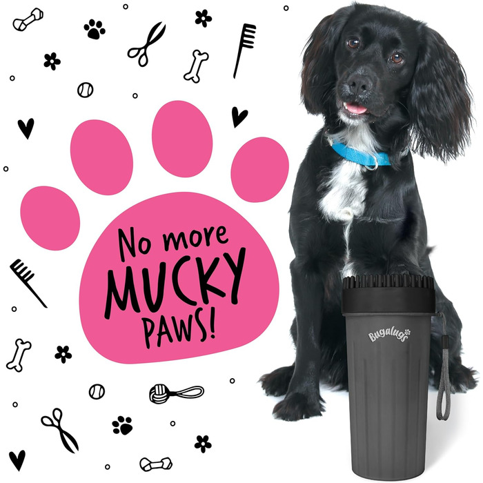 Очисник лап для собак BUGALUGS - портативний душ для лап для собак та котів (Великий, чорний)