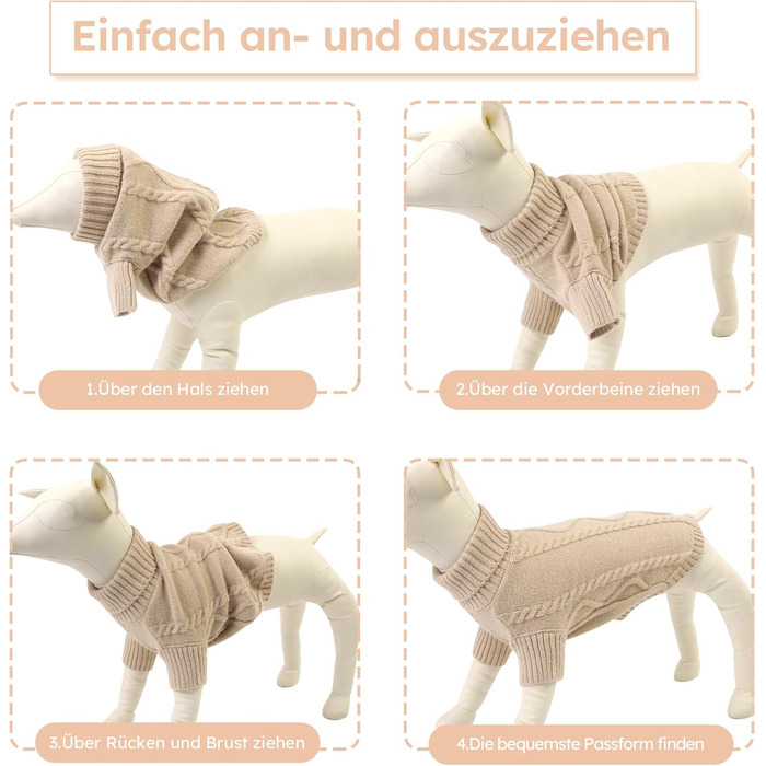 Світер для собак Queenore, маленький розмір, для такс, французьких бульдогів, чихуахуа, коргі (M, абрикосовий)