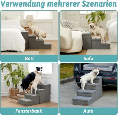 Сходинки для собак маленьких порід зі зберіганням, широкі, складані для ліжка та дивану, з неслизьким покриттям, вологостійкі (сірий, 43x97x56см, 4)