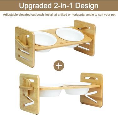 Підставка для корму для собак та котів, регульована висота, керамічна миска з бамбуковим підставкою, нахилена платформа для котів та маленьких собак (40*16)