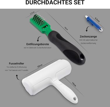 Набір для видалення ковтунів: щітка для собак/котів, XL роликовий збирач ворсу, щипці для видалення кліщів, інструмент для видалення ковтунів для всіх порід, видалення шерсті тварин