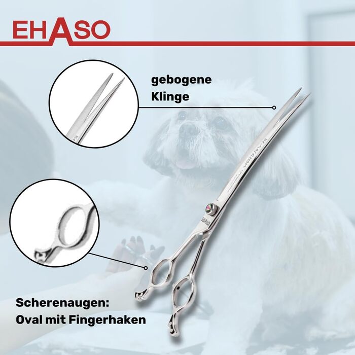 Професійна вигнута ножиця для собак EHASO | 25 см | Висока якість, Solingen, Японія
