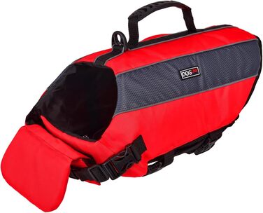 Рятувальний жилет для собак Dogline, для плавання та катання на човні, яскравий колір з світловідбиваючими смугами, сітчастий живіт для стікання води та сушіння, ручка для перенесення, обхват 66-86 см, червоний