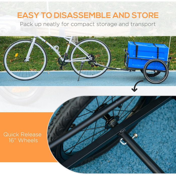 Причіп для велосипеда HOMCOM 65 л, блакитний, вантажопідйомність 40 кг