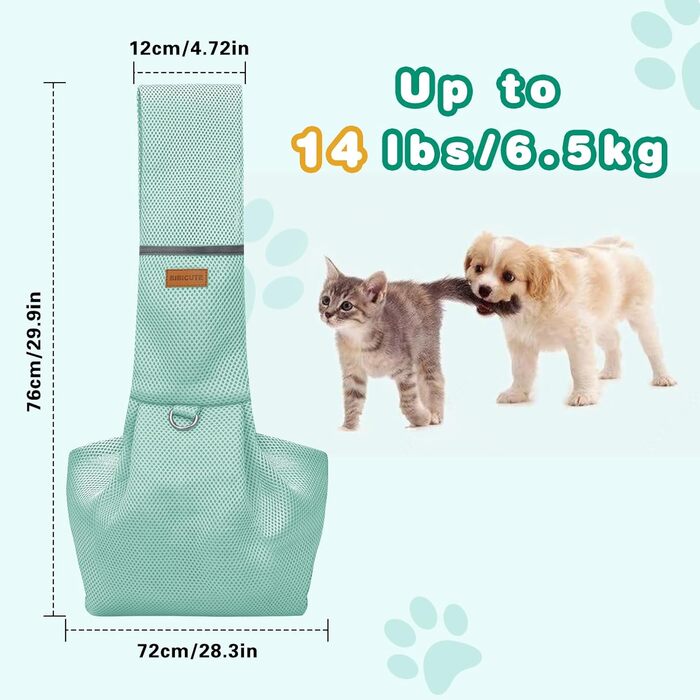 Переноска для собак Classycoo - дихаюча сітка, сумка для домашніх тварин, переноска для котів, з безпечною шнуркою, для тварин до 8 кг (М'ятно-зелений)