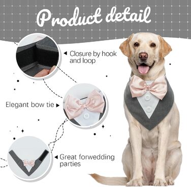 Нашийник для собак Kuoser: святковий бандана, краватка для великих собак, сірий, розмір L