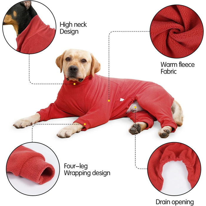 Зимовий теплий костюм для собак, піжама-комбінезон, теплий одяг для великих та середніх собак, м'який, для холодної погоди, блакитний (3XL, помаранчевий/червоний)