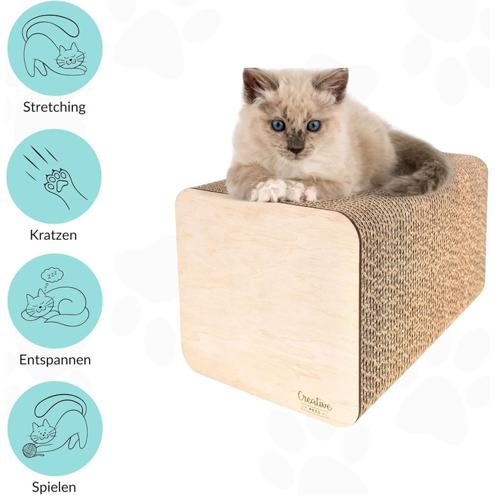 Кігтеточка для котів з гофрокартону | Міцна, велика, 2-в-1 (кігтеточка + будиночок) | 37 x 21,5 x 21,5 см