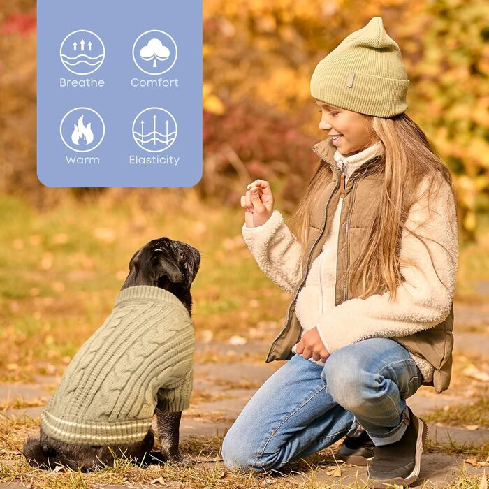 Теплий собачий светр Sanqitara, облягаючий, м'який, для маленьких та середніх собак, короткі рукави, в'язаний, колір хакі (XS)