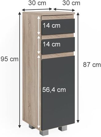 Пенал для ванної Vicco J-Shape, антрацит/дуб сонома, 30x95 см