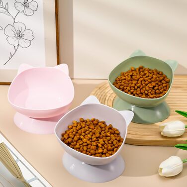 Миски для котів Umorismo 3 шт. Підвищені, нахилені, пластикові - годівниця для котів, кошенят, сухий та вологий корм