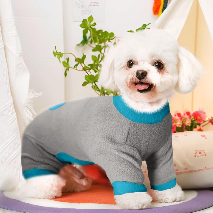 Піжама для собак маленьких порід, фліс, теплий пуловер для собак, комплект 2 шт. X-Small (довжина спини 22 см), блакитний