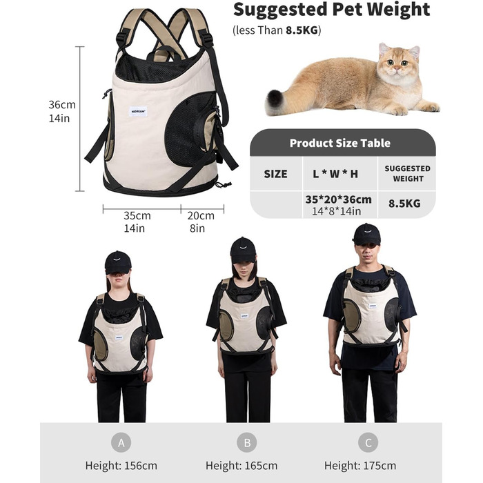 Рюкзак-переноска для тварин: котів та собак, з 2 бічними кишенями та передньою кишеню для цуценят, до 8,5 кг, регульований, з жорстким дном, для подорожей, зелений