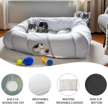 Туннель для котів Ernan: складаний ігровий тунель для кошенят, цуценят та кроликів (білий/сірий)