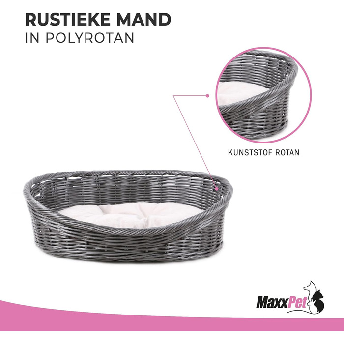 Лежак для собак і котів MaxxPet з подушкою, круглий, 70x53x23 см, антрацит