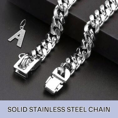 Сріблясте собаче намисто 15 мм з кулоном, нашийник для собак, ланцюжок з нержавіючої сталі з кубинськими ланками, міцний, не гризучий нашийник для собак маленьких та середніх порід (25 см)