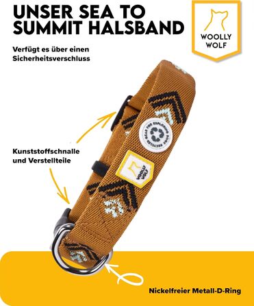 Нашийник для собак середнього розміру Woolly Wolf Sea to Summit, M - регульований, з переробленого поліестеру