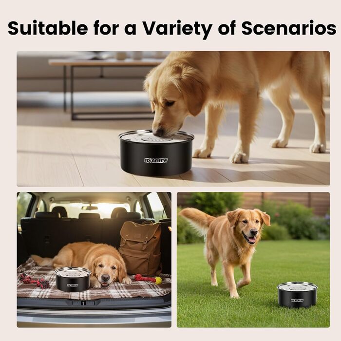 Миска для собак IDOGCHEW 3L з нержавіючої сталі, проти проливання, з антиковзним дном, чорна