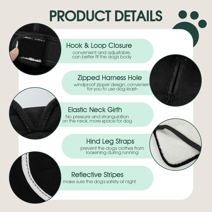 Водонепроникний зимовий одяг для собак Kuoser: теплий флісовий плащ для маленьких та середніх собак, чорний, розмір L (50-65 см)