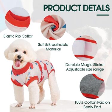 Куртка для собак після кастрації Kuoser - дихаючий боді для собак та котів - захисний костюм від облизування - альтернатива електронного нашийника після операції, XS(Зворот:21-28см;Груди:32-40см), Червоний