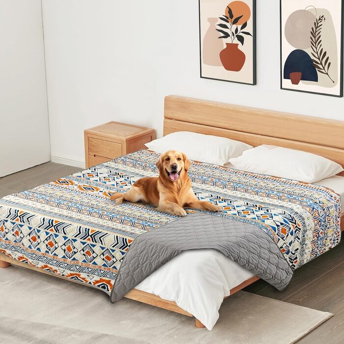 Водонепроникний двосторонній килимок для собак YOSEPATI, 208 x 173 см, блакитний медальйон. Захист дивану та меблів від бруду та шерсті. Підходить для цуценят, котів та дітей. Легко миється та перевертається.
