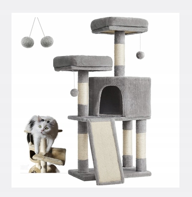 Дряпалка для котів Feandrea 101 — 160 см, сіра, сизаль, 4 рівні