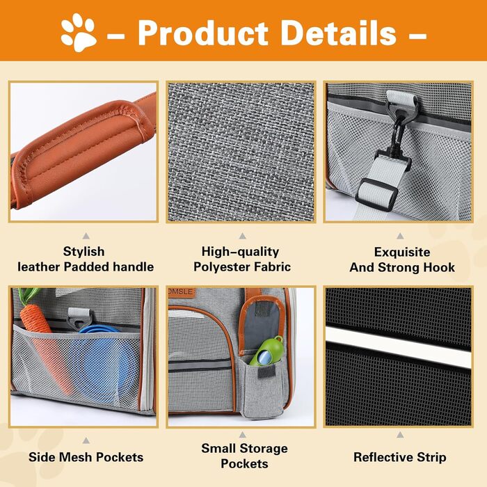 Сумка-переноска для кота/собаки COMSLE, 7 кг, 42x22x25 см, світло-сіра